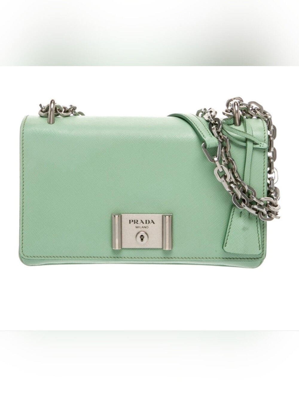 Prada Mint Green Saffiano Crossbody Bag with Silver Chain (doesnt include puppy)
